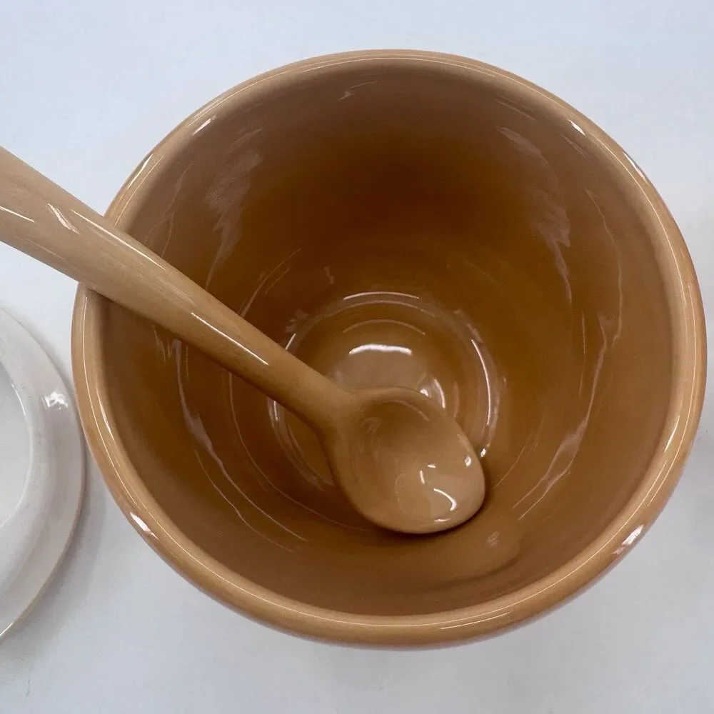 Pottery Barn Sausalito Amber Creamer & Sugar Bowl with Lid & Spoon Fast Shipping